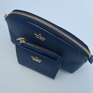 Kate Spade Navy Leather Zip Clutch with Matching Wallet